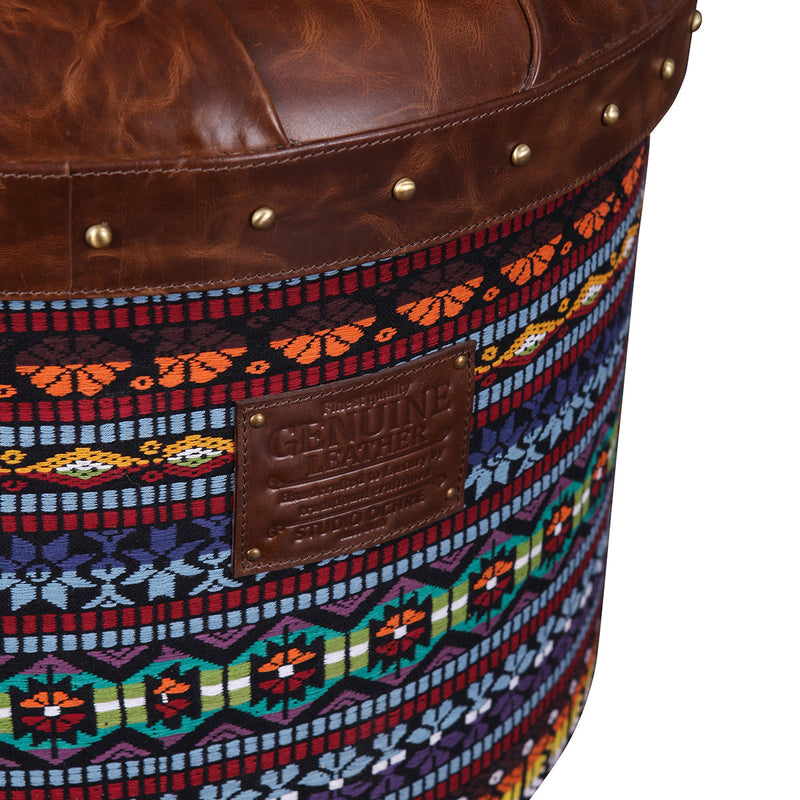 Traditional Multicolor Textile Round Pouffe