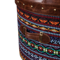 Traditional Multicolor Textile Round Pouffe