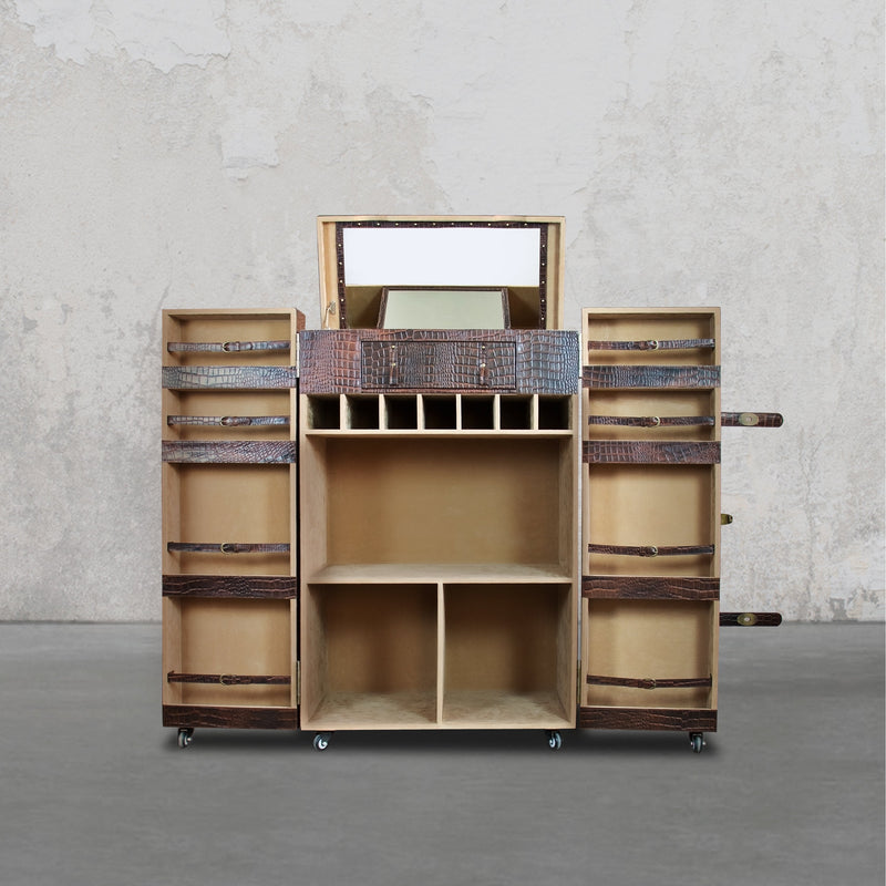 Heritage Trunk Bar Cart - Vintage Brown Tan