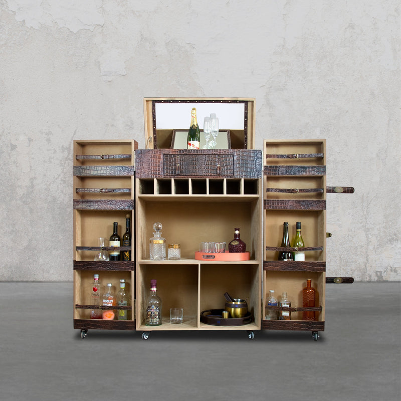 Heritage Trunk Bar Cart - Vintage Brown Tan