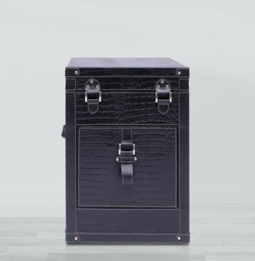 Bed Side Table with Top Open - Black Croco