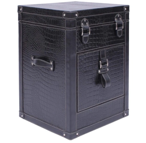 Bed Side Table with Top Open - Black Croco