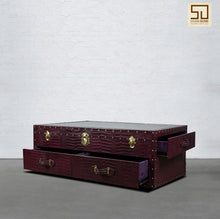 Load image into Gallery viewer, Vintage Trunk Coffee Table with Glass Top - Burgundy
