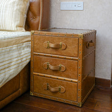 Load image into Gallery viewer, Vintage Streamer Trunk Bed Side Table- Vintage Tan
